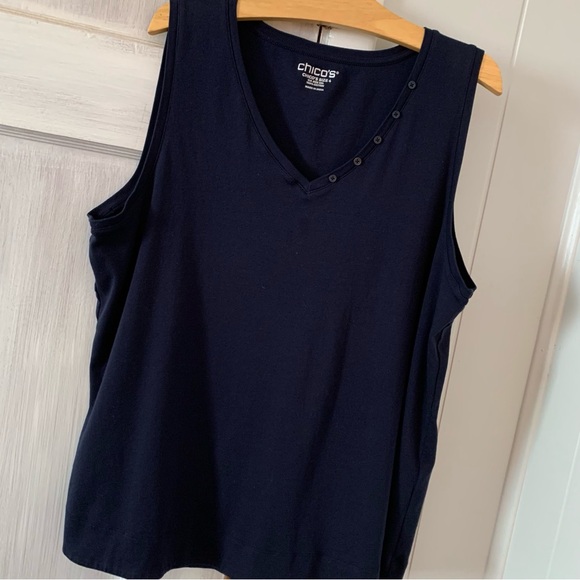 Chico's Sleeveless V-neck Tank Top Navy Blue Chicos Size 4 Women's XXL Size 20 - Picture 3 of 14
